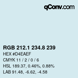 Color code: RGB 212.1 234.8 239 | qconv.com