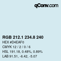 Color code: RGB 212.1 234.8 240 | qconv.com