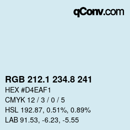 Color code: RGB 212.1 234.8 241 | qconv.com