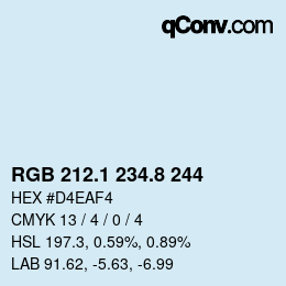 Color code: RGB 212.1 234.8 244 | qconv.com