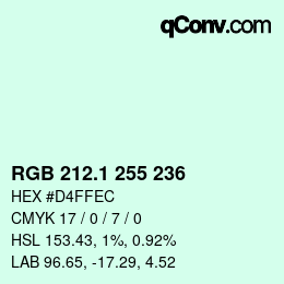 カラーコード: RGB 212.1 255 236 | qconv.com