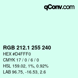 Color code: RGB 212.1 255 240 | qconv.com