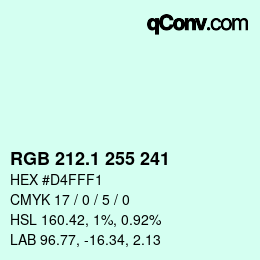 カラーコード: RGB 212.1 255 241 | qconv.com