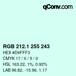 カラーコード: RGB 212.1 255 243 | qconv.com