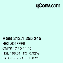 カラーコード: RGB 212.1 255 245 | qconv.com