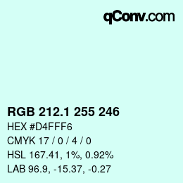 カラーコード: RGB 212.1 255 246 | qconv.com
