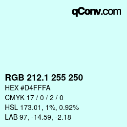 カラーコード: RGB 212.1 255 250 | qconv.com