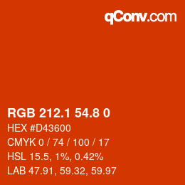 Color code: RGB 212.1 54.8 0 | qconv.com
