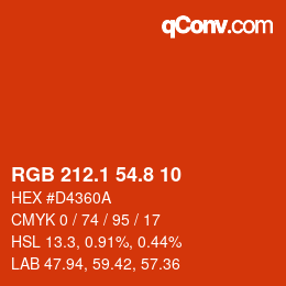 カラーコード: RGB 212.1 54.8 10 | qconv.com