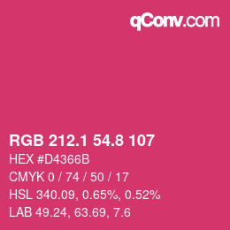 カラーコード: RGB 212.1 54.8 107 | qconv.com