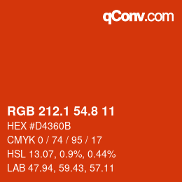 カラーコード: RGB 212.1 54.8 11 | qconv.com