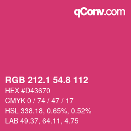 カラーコード: RGB 212.1 54.8 112 | qconv.com