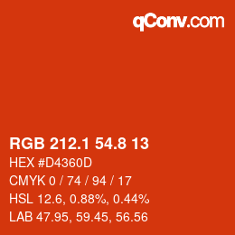 カラーコード: RGB 212.1 54.8 13 | qconv.com
