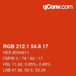 カラーコード: RGB 212.1 54.8 17 | qconv.com