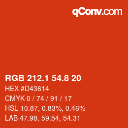 カラーコード: RGB 212.1 54.8 20 | qconv.com