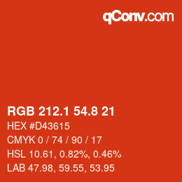 カラーコード: RGB 212.1 54.8 21 | qconv.com