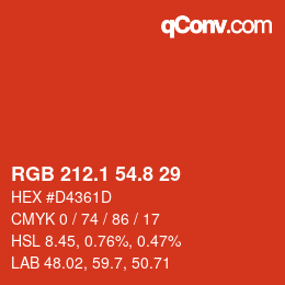 カラーコード: RGB 212.1 54.8 29 | qconv.com