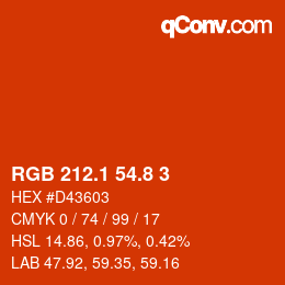 カラーコード: RGB 212.1 54.8 3 | qconv.com