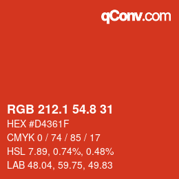 カラーコード: RGB 212.1 54.8 31 | qconv.com