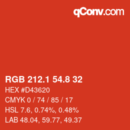 カラーコード: RGB 212.1 54.8 32 | qconv.com