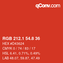 カラーコード: RGB 212.1 54.8 36 | qconv.com