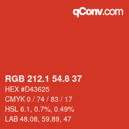 Código de color: RGB 212.1 54.8 37 | qconv.com