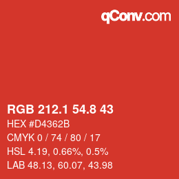カラーコード: RGB 212.1 54.8 43 | qconv.com