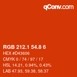 カラーコード: RGB 212.1 54.8 6 | qconv.com