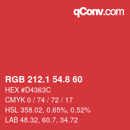 カラーコード: RGB 212.1 54.8 60 | qconv.com