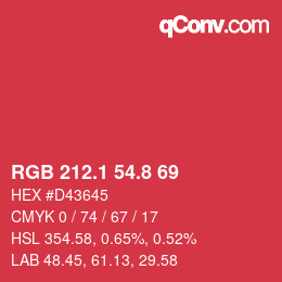 カラーコード: RGB 212.1 54.8 69 | qconv.com