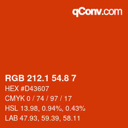 カラーコード: RGB 212.1 54.8 7 | qconv.com