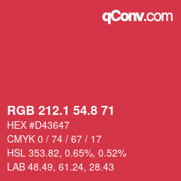 カラーコード: RGB 212.1 54.8 71 | qconv.com