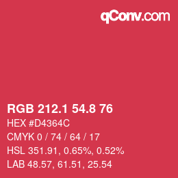 カラーコード: RGB 212.1 54.8 76 | qconv.com