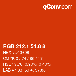 Color code: RGB 212.1 54.8 8 | qconv.com