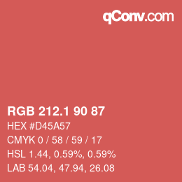 カラーコード: RGB 212.1 90 87 | qconv.com