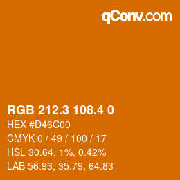 カラーコード: RGB 212.3 108.4 0 | qconv.com