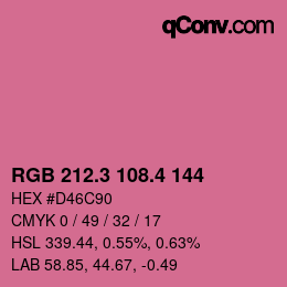 カラーコード: RGB 212.3 108.4 144 | qconv.com