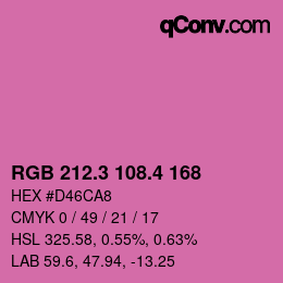 カラーコード: RGB 212.3 108.4 168 | qconv.com