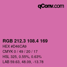 カラーコード: RGB 212.3 108.4 169 | qconv.com