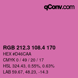 カラーコード: RGB 212.3 108.4 170 | qconv.com