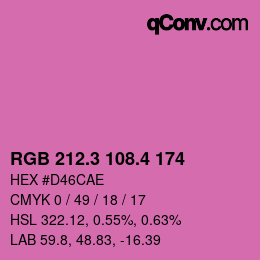 カラーコード: RGB 212.3 108.4 174 | qconv.com