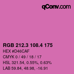 カラーコード: RGB 212.3 108.4 175 | qconv.com