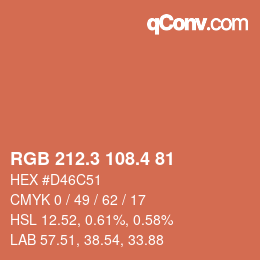 カラーコード: RGB 212.3 108.4 81 | qconv.com