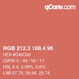 カラーコード: RGB 212.3 108.4 96 | qconv.com
