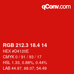 カラーコード: RGB 212.3 18.4 14 | qconv.com