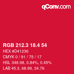 カラーコード: RGB 212.3 18.4 54 | qconv.com
