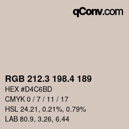 カラーコード: RGB 212.3 198.4 189 | qconv.com