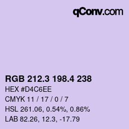 カラーコード: RGB 212.3 198.4 238 | qconv.com