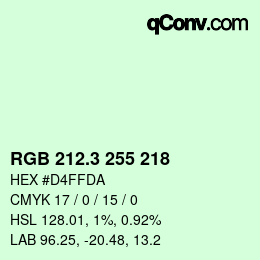 カラーコード: RGB 212.3 255 218 | qconv.com