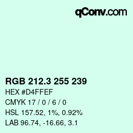 カラーコード: RGB 212.3 255 239 | qconv.com